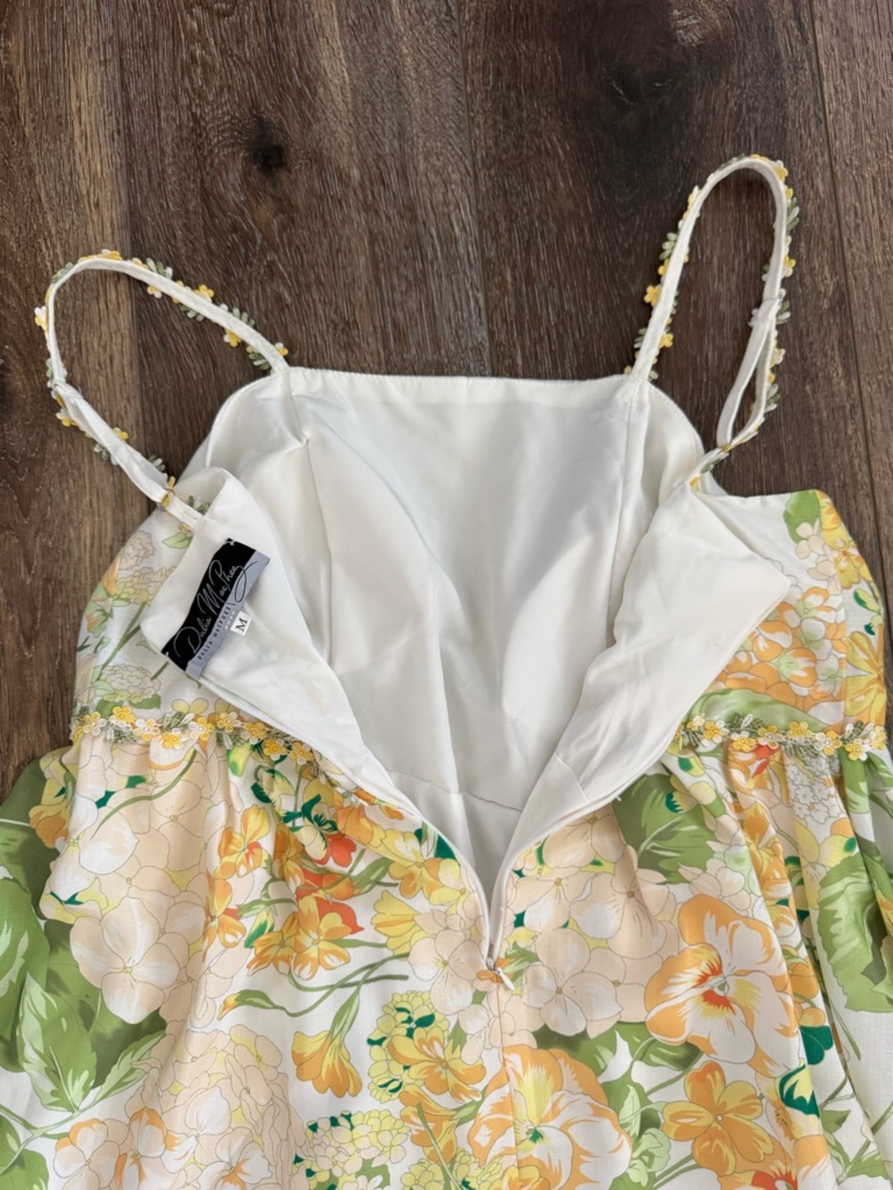 Dalia MacPhee Yellow and Green Floral Maxi Fit & Flare Sundress Women's M - Picture 6 of 15